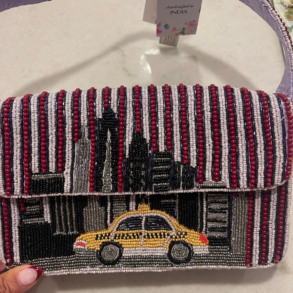 TAXI STRIPE BEADED BAG! New - Picture 3 of 5
